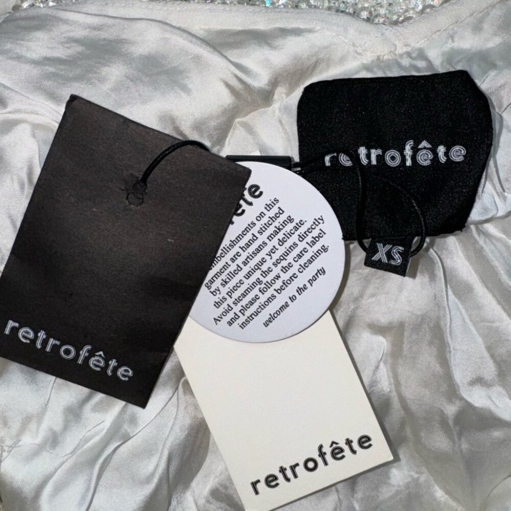 NWT Retrofete Claire White Dress Mini Belted Sequin Strappy Moonglow Bridal XS - Picture 7 of 9